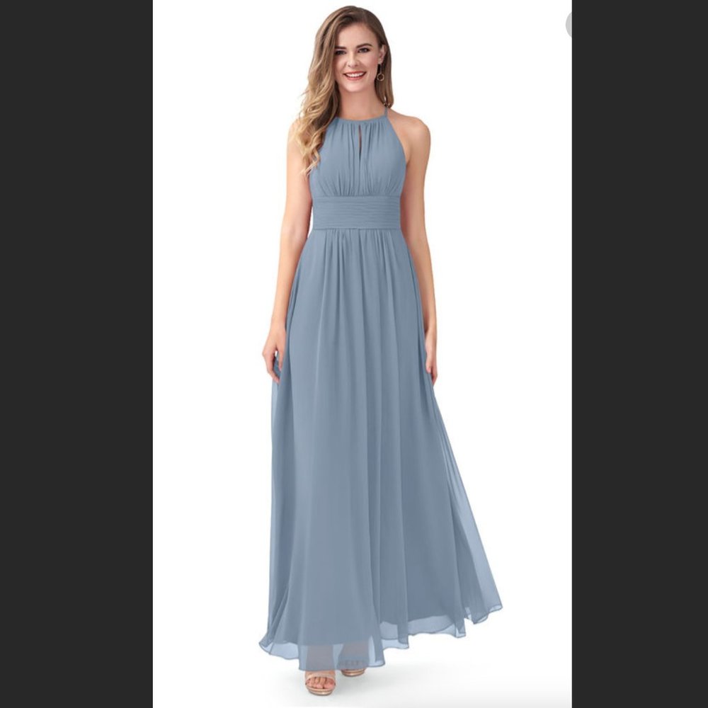 NEW Azazie Bonnie Bridesmaid Dress Dusty Blue A6 Never Worn
